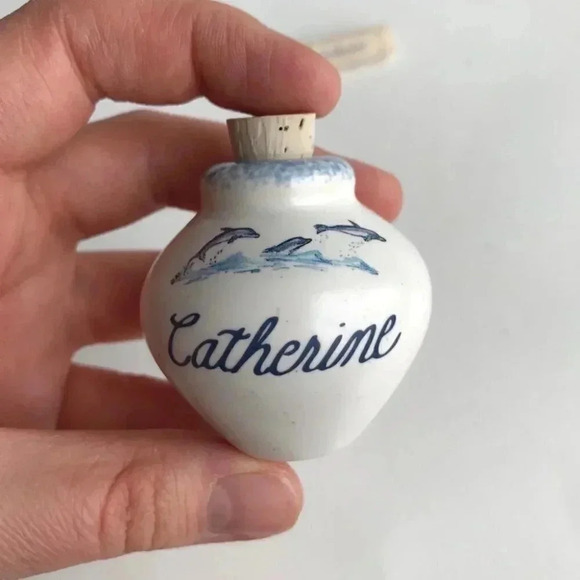 Catherine Dolphin Ocean Name Meaning Vase Trinket - Picture 2 of 9